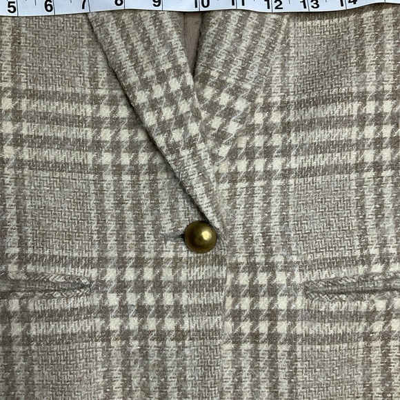 Vintage Pendleton Fuzzy Wool Tan/Cream Houndstooth Plaid Blazer size 14 - Picture 3 of 9